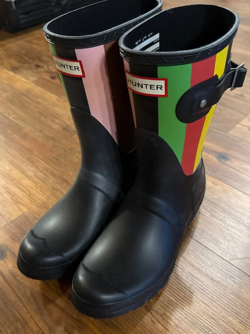 Hunter Women's Black Multi Striped Rain Boots - Size 7 US - New